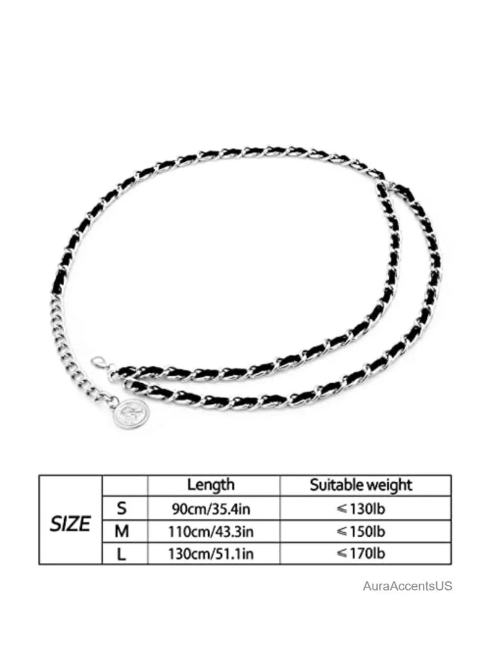 Layered Metal Waist Chain Leather Belt for Women